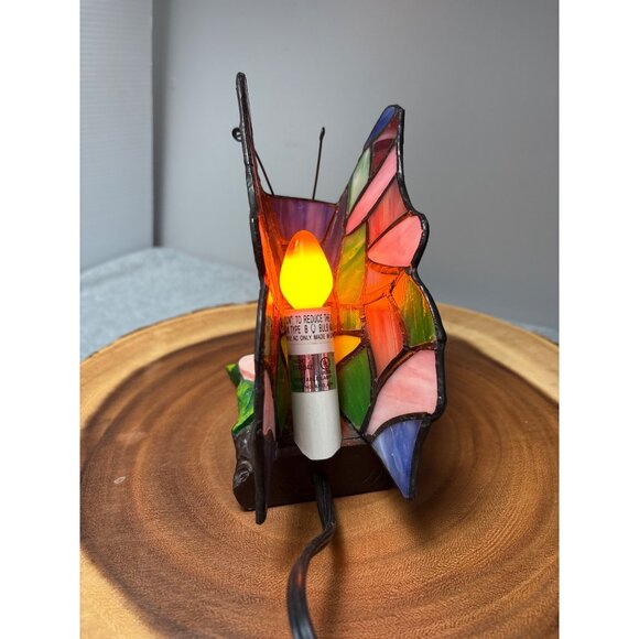 Stained Glass Butterfly Accent Lamp with Rose Base - Picture 4 of 9